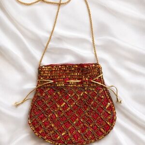 Chic Red and Gold Beaded Mini Bag
